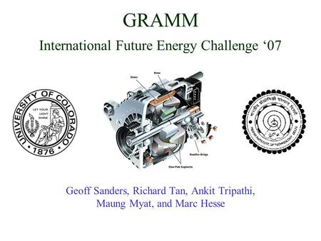 GRAMM International Future Energy Challenge ‘07 Geoff Sanders, Richard Tan, Ankit Tripathi, Maung Myat, and Marc Hesse.