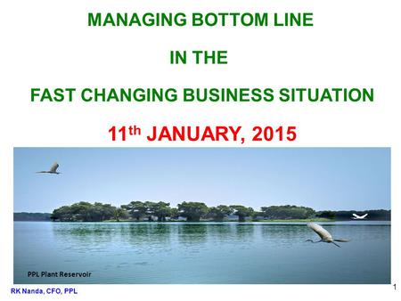 1 MANAGING BOTTOM LINE IN THE FAST CHANGING BUSINESS SITUATION 11 th JANUARY, 2015 PPL Plant Reservoir RK Nanda, CFO, PPL.