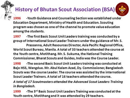 History of Bhutan Scout Association (BSA)