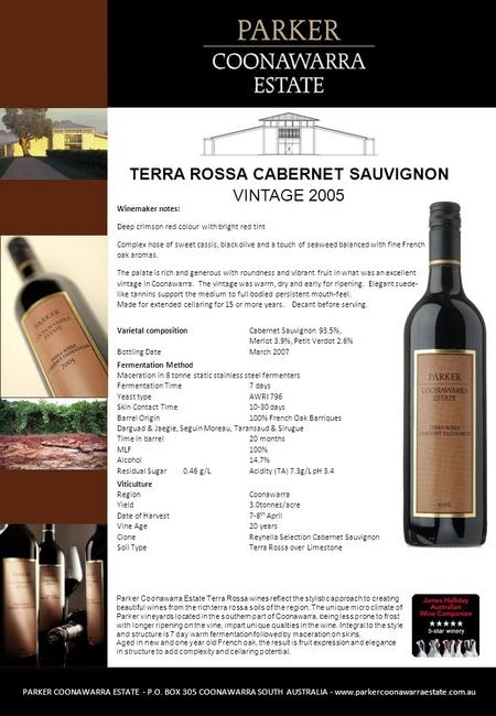 Parker Coonawarra Estate Terra Rossa wines reflect the stylistic approach to creating beautiful wines from the rich terra rossa soils of the region. The.