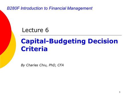 B280F Introduction to Financial Management