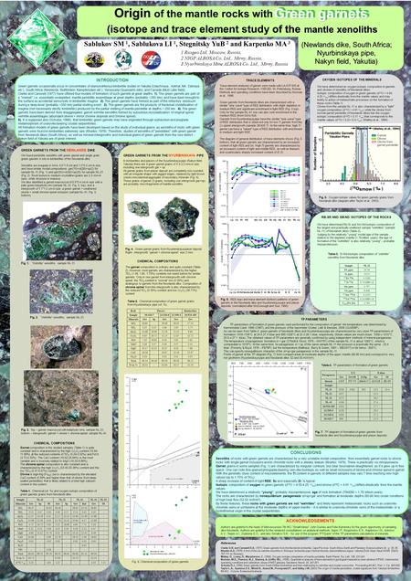 77 Origin Green garnets Origin of the mantle rocks with Green garnets of the mantle xenoliths (isotope and trace element study of the mantle xenoliths.