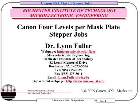 ROCHESTER INSTITUTE OF TECHNOLOGY MICROELECTRONIC ENGINEERING