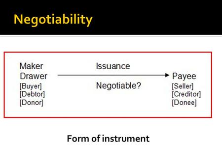 Form of instrument.  Must meet all elements – strict compliance.