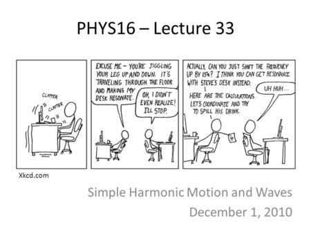 Simple Harmonic Motion and Waves December 1, 2010