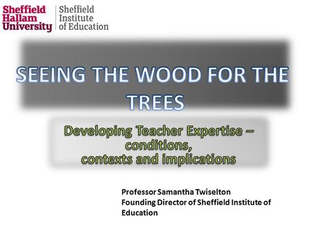 Professor Samantha Twiselton Director of Sheffield Institute of Education Professor Samantha Twiselton Founding Director of Sheffield Institute of Education.