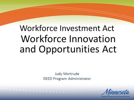 Judy Mortrude DEED Program Administrator Workforce Innovation and Opportunities Act.