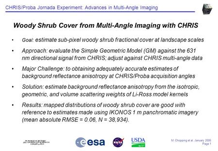 Goal: estimate sub-pixel woody shrub fractional cover at landscape scales Approach: evaluate the Simple Geometric Model (GM) against the 631 nm directional.