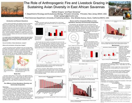 Avian abundance and diversity increase on burned plots, and these areas attract a unique assemblage of birds. These effects vary with the size of the disturbance.