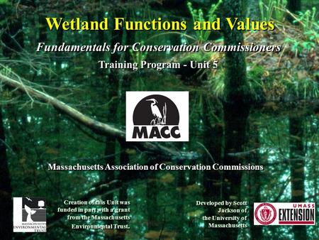 Wetland Functions and Values Fundamentals for Conservation Commissioners Training Program - Unit 5 Fundamentals for Conservation Commissioners Training.