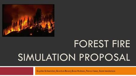 FOREST FIRE SIMULATION PROPOSAL Sophie Schneider, Gordon Read, Evan Holmes, Trevor Isner, Sami Anderson.