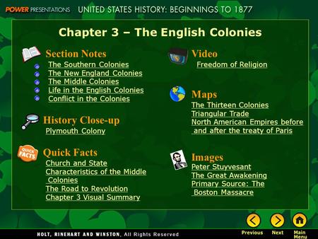 Chapter 3 – The English Colonies