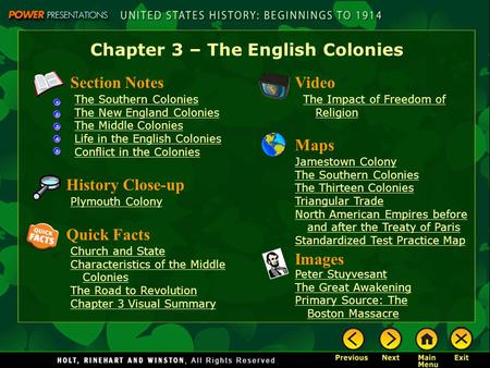 Chapter 3 – The English Colonies