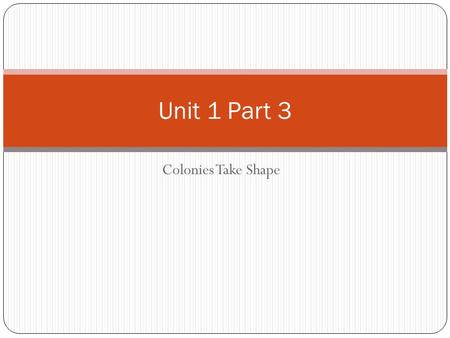 Colonies Take Shape Unit 1 Part 3. Immigration 90% of the migrants to the English colonies were from England, many indentured servants (see Part 1 Notes)