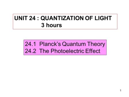 UNIT 24 : QUANTIZATION OF LIGHT