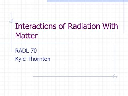 Interactions of Radiation With Matter