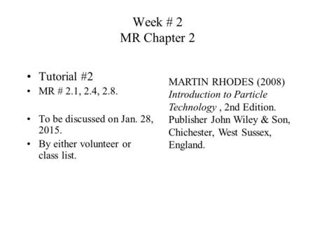 Week # 2 MR Chapter 2 Tutorial #2