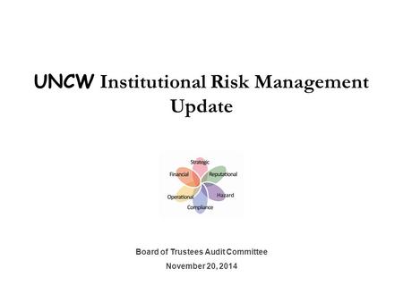 UNCW Institutional Risk Management Update Board of Trustees Audit Committee November 20, 2014.