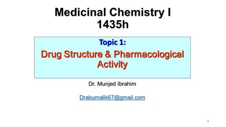 Medicinal Chemistry I 1435h