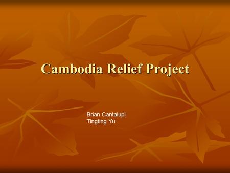 Cambodia Relief Project Brian Cantalupi Tingting Yu.