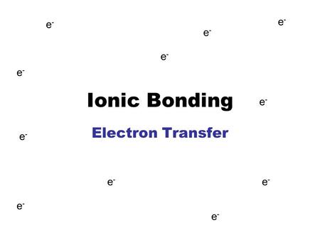 Ionic Bonding Electron Transfer e-e- e-e- e-e- e-e- e-e- e-e- e-e- e-e- e-e- e-e- e-e-