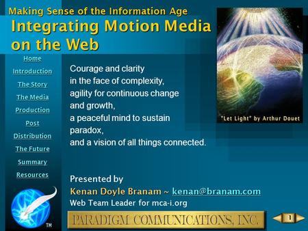 Making Sense of the Information Age Home Introduction The Story The Story The Media The Media Production Post Distribution The Future The Future Summary.