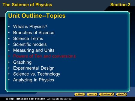 Unit Outline--Topics What is Physics? Branches of Science