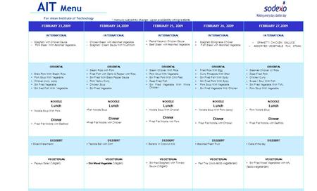 AIT Menu FEBRUARY 23,2009 FEBRUARY 24,2009FEBRUARY 25, 2009 FEBRUARY 26, 2009FEBRUARY 27,2009 INTERNATIONAL Spaghetti with Chicken Sauce Pork Steak With.