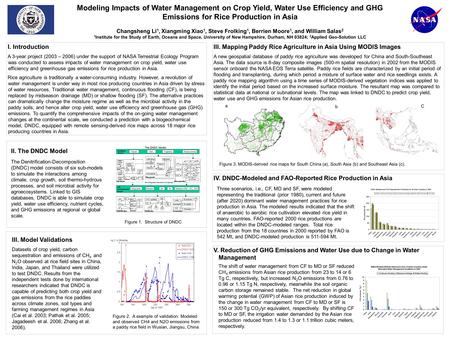 Modeling Impacts of Water Management on Crop Yield, Water Use Efficiency and GHG Emissions for Rice Production in Asia Changsheng Li 1, Xiangming Xiao.