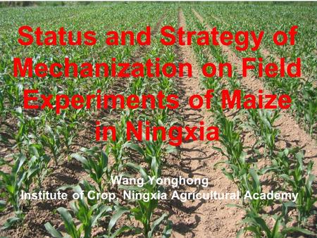 Status and Strategy of Mechanization on Field Experiments of Maize in Ningxia Wang Yonghong Institute of Crop, Ningxia Agricultural Academy.