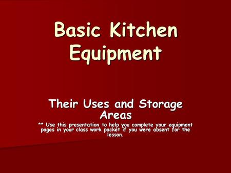 Basic Kitchen Equipment