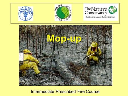 Intermediate Prescribed Fire Course Mop-up. Objetives Define mop-up as part of the prescribed burn process. Identify the two principal approaches to mop-up.