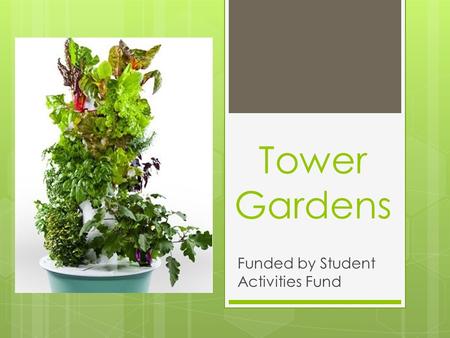 Tower Gardens Funded by Student Activities Fund. Mrs. Resek’s class was very excited to have the chance to build tower gardens that will help produce.