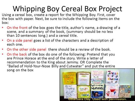 Whipping Boy Cereal Box Project