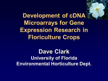 Development of cDNA Microarrays for Gene Expression Research in Floriculture Crops Dave Clark University of Florida Environmental Horticulture Dept.