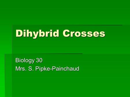 Dihybrid Crosses Biology 30 Mrs. S. Pipke-Painchaud.