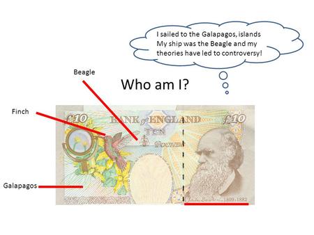 Who am I? I sailed to the Galapagos, islands My ship was the Beagle and my theories have led to controversy! Finch Beagle Galapagos.