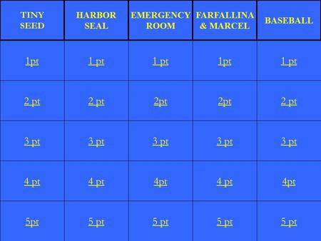 2 pt 3 pt 4 pt 5pt 1 pt 2 pt 3 pt 4 pt 5 pt 1 pt 2pt 3 pt 4pt 5 pt 1pt 2pt 3 pt 4 pt 5 pt 1 pt 2 pt 3 pt 4pt 5 pt 1pt TINY SEED HARBOR SEAL EMERGENCY ROOM.