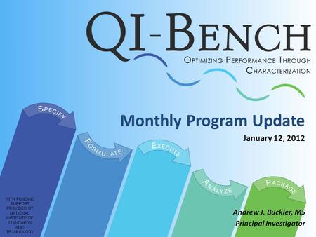 Monthly Program Update January 12, 2012 Andrew J. Buckler, MS Principal Investigator WITH FUNDING SUPPORT PROVIDED BY NATIONAL INSTITUTE OF STANDARDS AND.