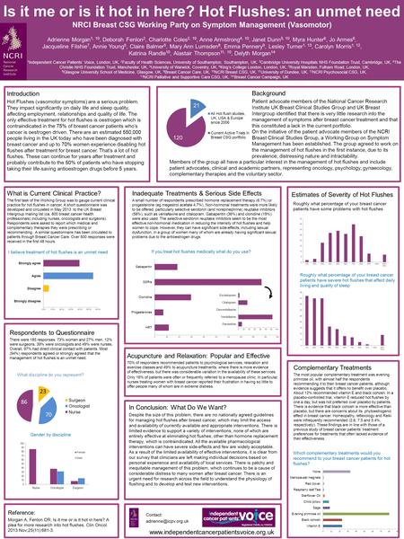 What discipline do you represent? I believe treatment of hot flushes is an unmet need Roughly what percentage of your breast cancer patients have some.