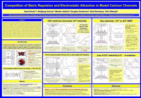 Competition of Steric Repulsion and Electrostatic Attraction in Model Calcium Channels Calcium channels conduct Na ions in the absence of Ca 2+, but they.