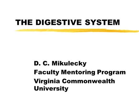 THE DIGESTIVE SYSTEM D. C. Mikulecky Faculty Mentoring Program Virginia Commonwealth University.