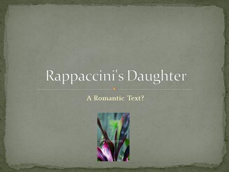 A Romantic Text?. Rappaccini represents The Age of Reason Sees Giovanni and Beatrice as specimens He is described as “taking merely a speculative, not.