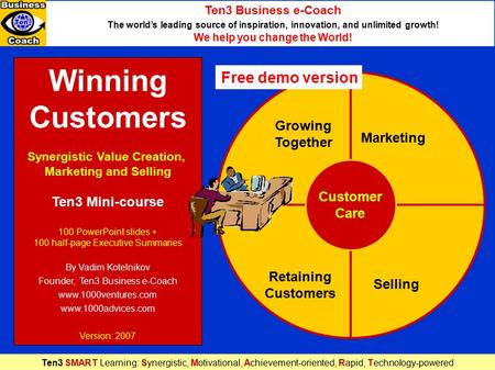 Winning Customers Synergistic Value Creation, Marketing and Selling Ten3 Mini-course 100 PowerPoint slides + 100 half-page Executive Summaries By Vadim.