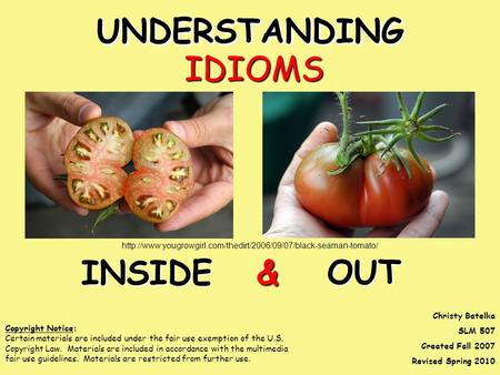 UNDERSTANDINGUNDERSTANDINGIDIOMS I II INSIDE O OO OUT & && &  Copyright Notice: Certain.