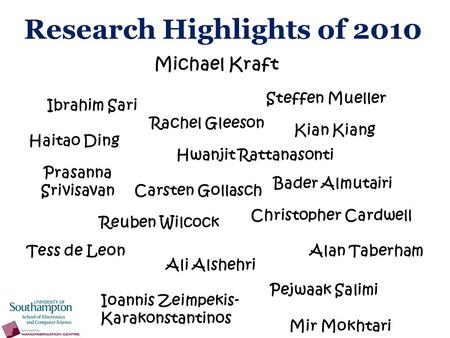 Research Highlights of 2010 Haitao Ding Reuben Wilcock Steffen Mueller Bader Almutairi Ali Alshehri Christopher Cardwell Tess de Leon Rachel Gleeson Kian.