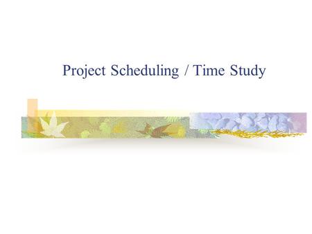 Project Scheduling / Time Study