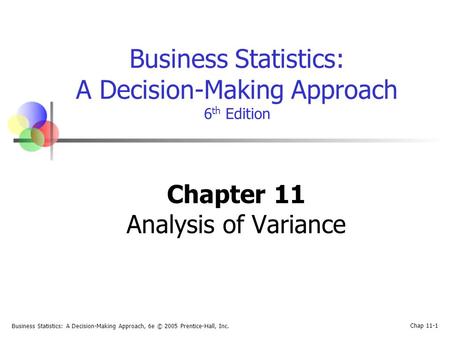 Chapter 11 Analysis of Variance