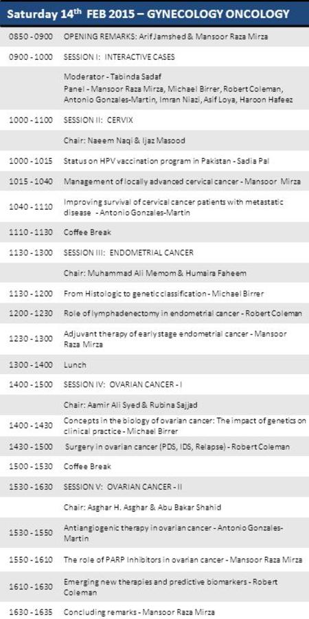 Saturday 14th FEB 2015 – GYNECOLOGY ONCOLOGY