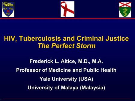 1 HIV, Tuberculosis and Criminal Justice The Perfect Storm Frederick L. Altice, M.D., M.A. Professor of Medicine and Public Health Yale University (USA)